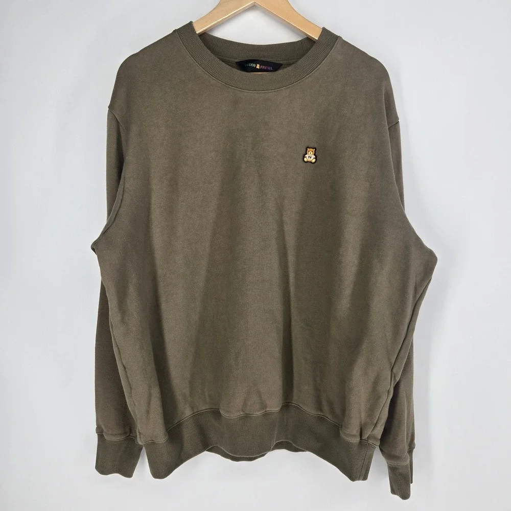 Teddy Fresh Sweatshirt Mens XL Brown Bear Patch Crewneck Pullover Sweater